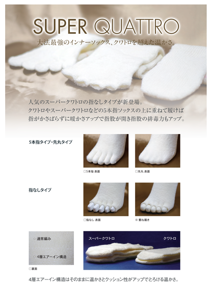 スーパークワトロ　シルク＆ウール　五本指/先丸/指なし
